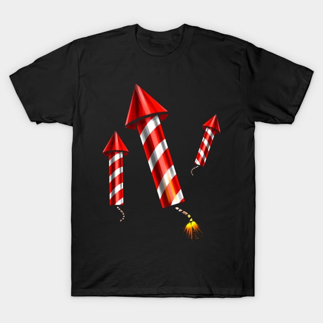 New Years Eve 4th Of July Red White Striped Rocket Fireworks T-Shirt by SinBle